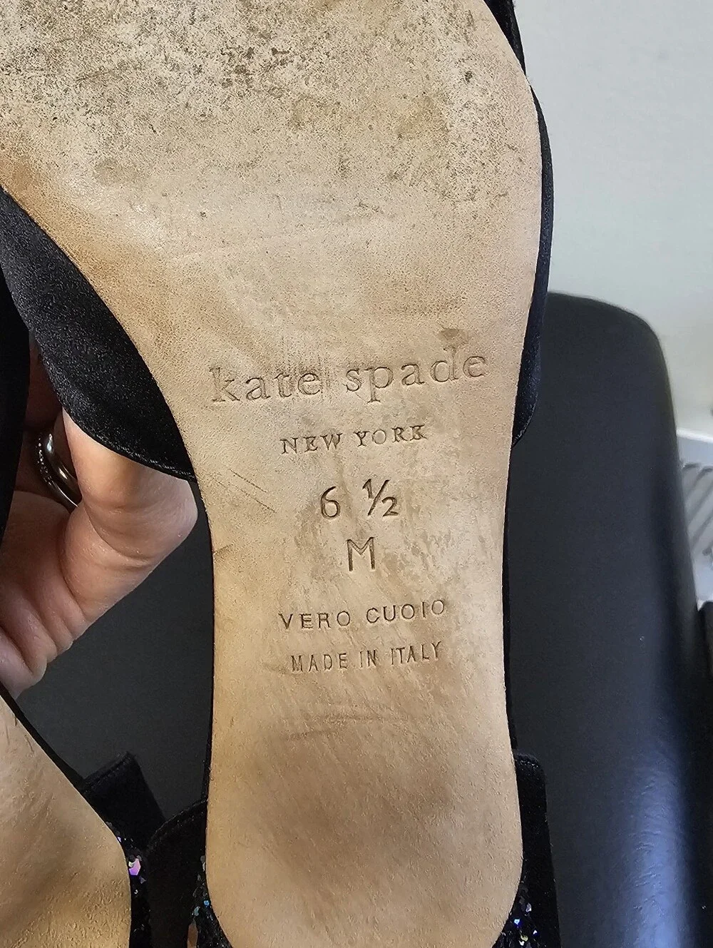 Kate Spade Sala Satin Bow D'Orsay Glitter Heel Pumps Black 6.5